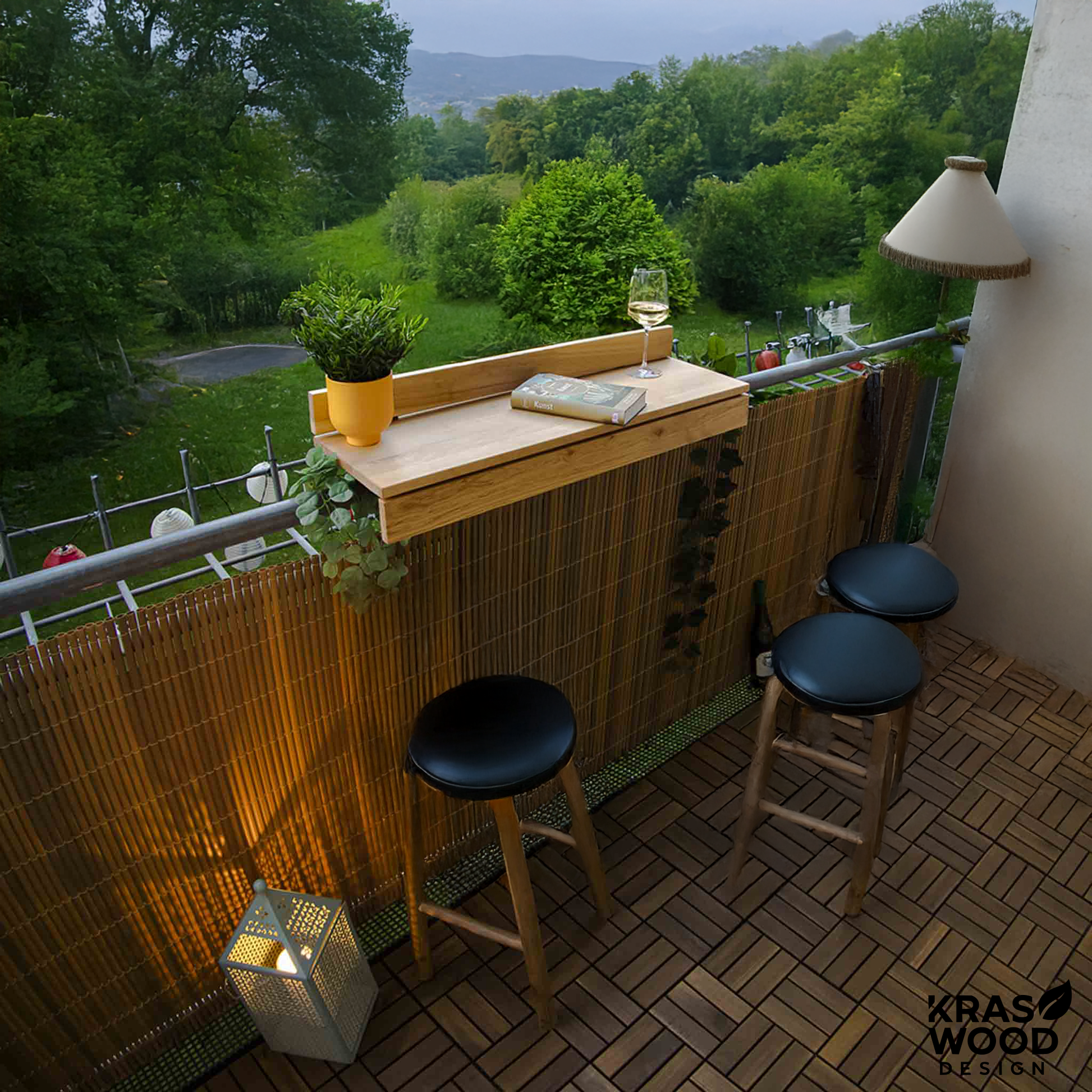 Handcrafted solid oak balcony table – foldable design for small spaces | Handgefertigter Balkontisch aus massiver Eiche – klappbares Design für kleine Balkone – Kraswood