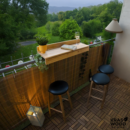 Handcrafted solid oak balcony table – foldable design for small spaces | Handgefertigter Balkontisch aus massiver Eiche – klappbares Design für kleine Balkone – Kraswood
