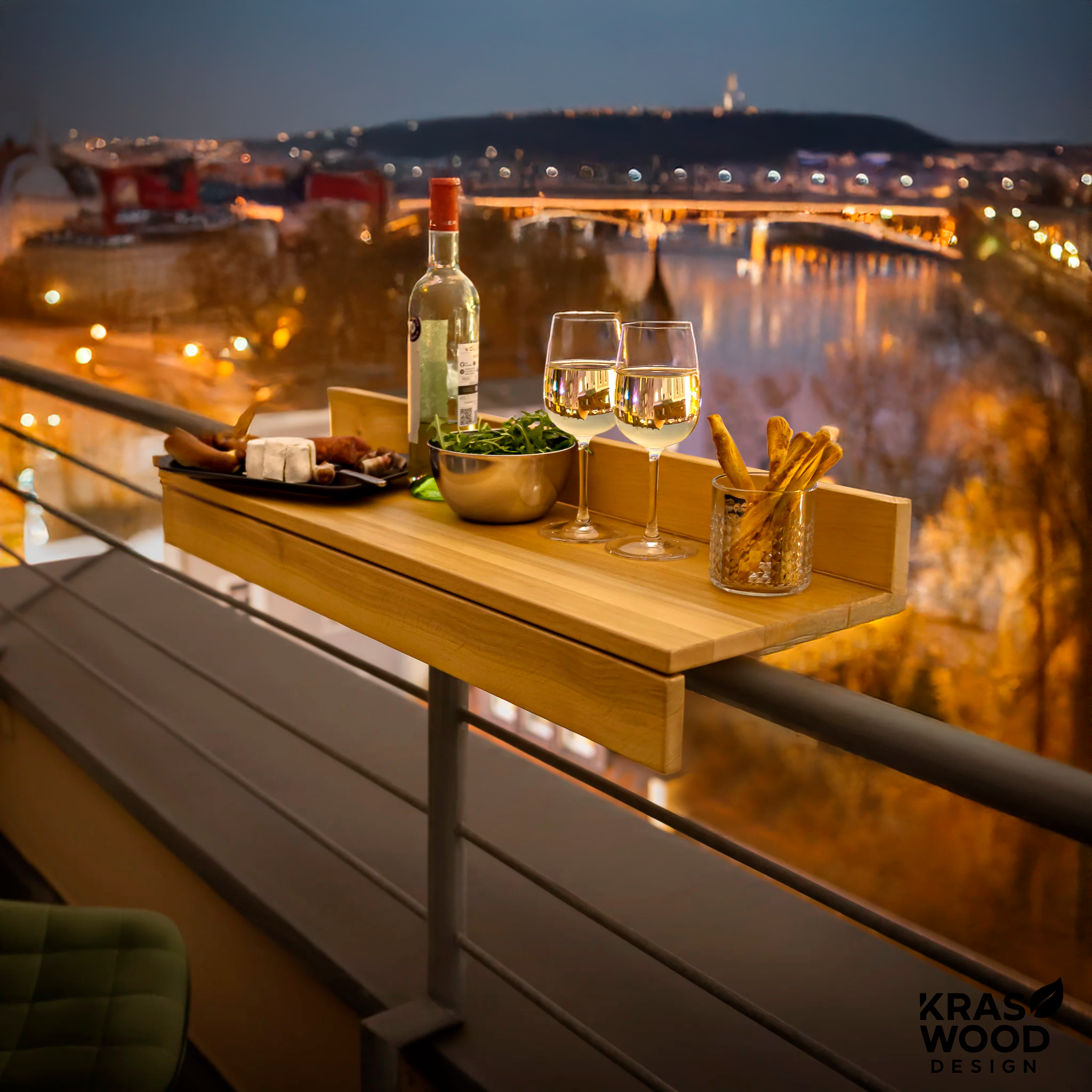 Handcrafted solid oak balcony table – foldable design for small spaces | Handgefertigter Balkontisch aus massiver Eiche – klappbares Design für kleine Balkone – Kraswood