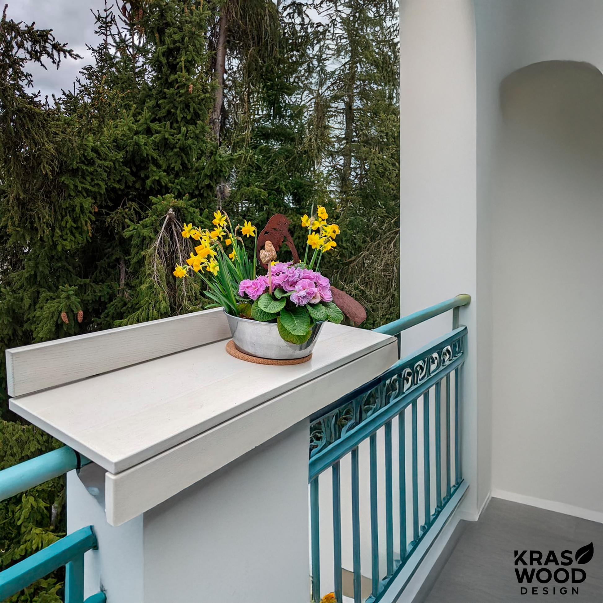 Handcrafted solid oak balcony table – foldable design for small spaces | Handgefertigter Balkontisch aus massiver Eiche – klappbares Design für kleine Balkone – Kraswood